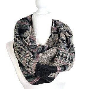 Black Gray Navajo Print Wide Plush Infinity Scarf Southwestern